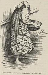 Kari Trstakk Katie Woodencloak, in her bark clothing says I was just going to bring up the wash-water for you